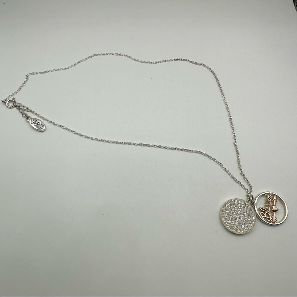 G & G BLESSED Crystal Rhinestone Chain Necklace Silvertone Inspirational Jewelry